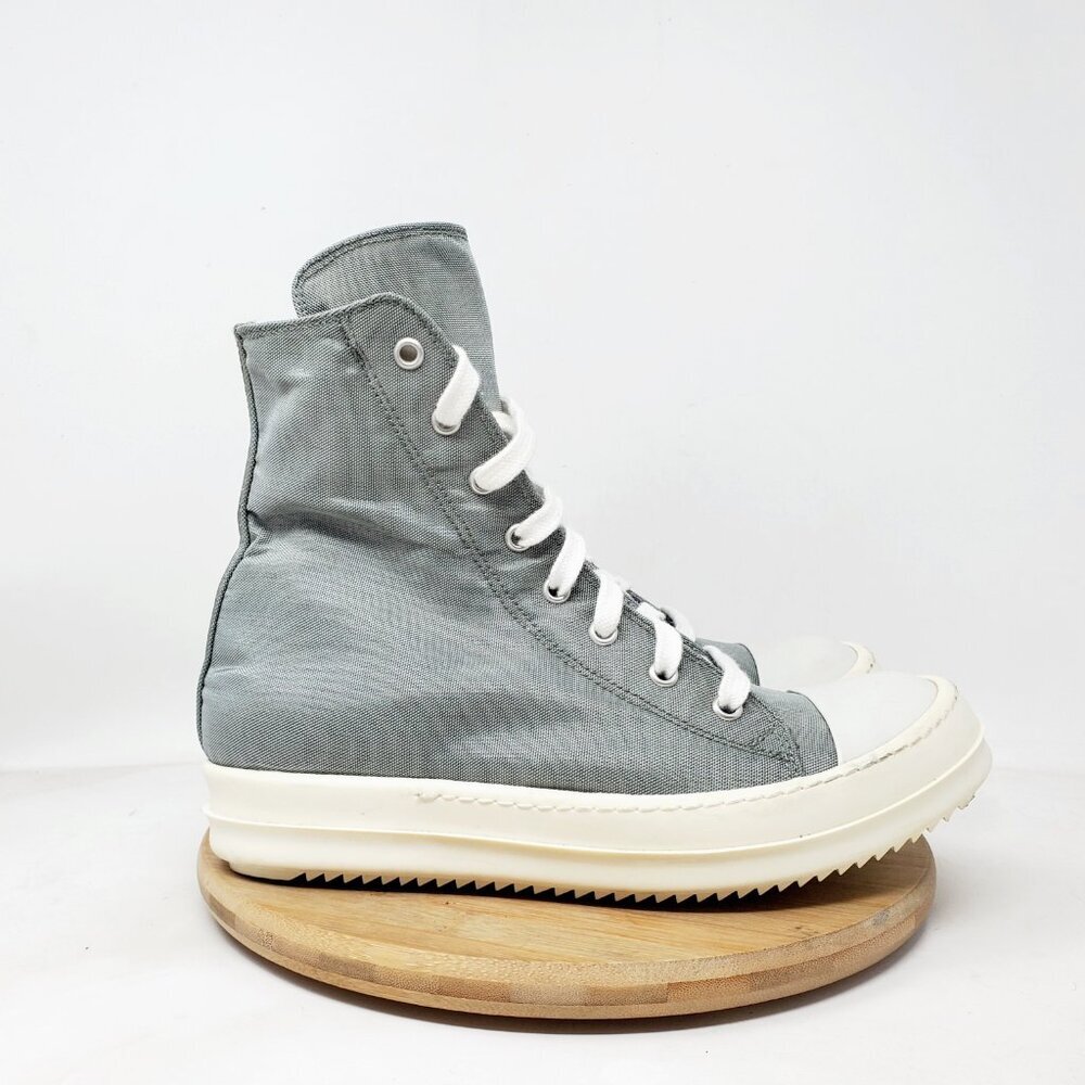 Rick Owens Gray High-Top Canvas Sneakers with White Soles - Picture 5 of 11